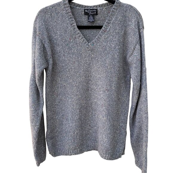 Reference Point VIntage Womens V Neck Gray Blue Wool Blend Speckled Knit Sweater - Picture 1 of 9